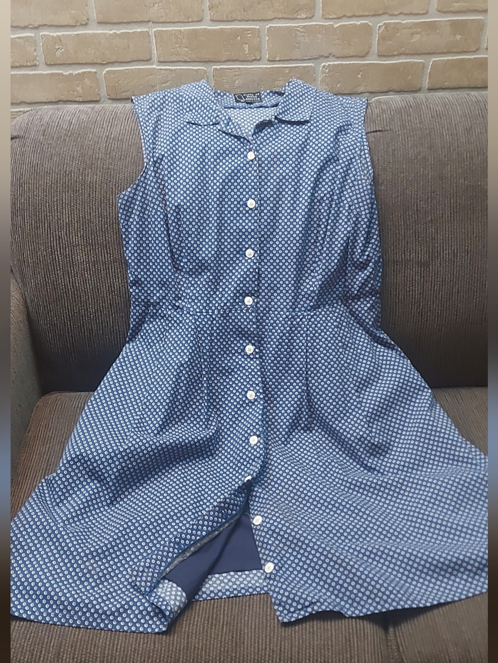 Birds of North America Blue Polka Dot Shirt Dress Button Front Fit&Flare Size 12 - Picture 13 of 14